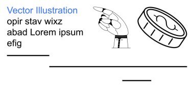 Finans, iş kararları, parasal değer, işaret hareketi, yön gösterme, tasarruf konsepti. Siyah ve beyaz el ve madeni para simgesi. Finans ve iş kararları görselleştirme