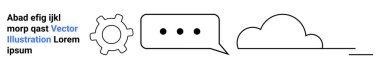 İletişim, teknoloji, otomasyon, bulut hizmetleri, veri paylaşımı, dijital araçlar. Minimalist çizgiler bir vites, konuşma balonu ve bulut. İletişim ve teknoloji kavramı görselleştirmesi