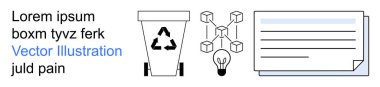 Sürdürülebilirlik, engelleme zinciri, inovasyon, çevre dostu uygulamalar, dijital çözümler, teknoloji ilerlemesi. Geri dönüşüm kutusu, küp küpleri ampul doküman simgeleri. Sürdürülebilirlik ve engel zinciri