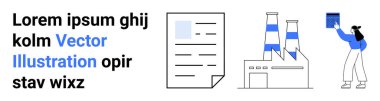 Sanayi, imalat, işyeri verimliliği, fabrika süreçleri, belgeler, mesleki görevler. Fabrika binası, belge ve klasör tutan biri. Sanayi ve üretim kavramları