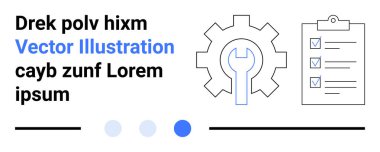 İçinde ingiliz anahtarı olan dişli araç ve süreçleri sembolize eder, hedef izleme için bir kontrol listesi ile birlikte. Çalışma akışı, proje yönetimi, üretkenlik, planlama, strateji, kontrol listesi, basit iniş için ideal