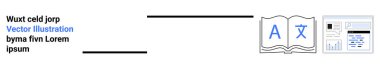 Dil öğrenme, eğitim araçları, çeviri, e-öğrenme, dijital çalışma platformları ve iletişim. Bir kitabın simgeleri, metin görselleri ve arayüz grafikleri. Dil öğrenme ve eğitim araçları