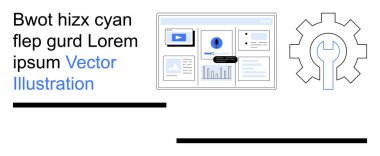 Veri yönetimi, web geliştirme, analitik, yapılandırma, teknoloji araçları, işlem optimizasyonu. Çizelgeleri ve vites sembolü olan bir panel. Veri yönetimi ve web geliştirme
