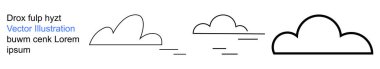 Weather forecast, nature elements, minimal art, design concepts, environmental , digital assets. Simple black outline sketches of clouds in different forms and line accents. Weather forecast