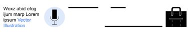 Ses kaydı, ses teknolojisi, profesyonel araçlar, iş hizmetleri, iletişim, medya kavramları. Mikrofon ve evrak çantası simgeleri. Ses kaydı ve iletişim görselleri