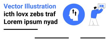 Ekranda, yukarı doğru okları olan bir baş simgenin yanında profesyonel veri sunumu. İş, büyüme, eğitim, strateji, teknoloji, sunumlar için ideal