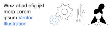 İş geliştirme, takım çalışması, yenilik, kariyer büyümesi, strateji, liderlik. Dişliler, oklar ve düz dizayn edilmiş bir insan figürü. İş geliştirme ve takım çalışması kavramı