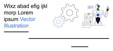 Yapay zeka, veri analizi, otomasyon sistemleri, robotik, yenilik, teknoloji kavramları. Veri grafiklerine ve dişlilere işaret eden yapay zeka robotu resmi. Yapay zeka ve veri analiz kavramı
