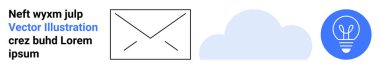 İletişim, bulut depolama, yenilik, e-posta konseptleri, teknoloji, yaratıcı çözümler. Simgeli minimalist vektör bir zarf, bir bulut ve parlak bir ampul. İletişim ve teknoloji