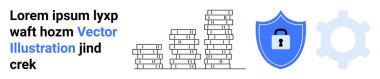 Veri güvenliği, finansal büyüme, bilgi koruması, teknoloji, siber güvenlik, sistem yönetimi. Çubuk grafiği, kilit teçhizatı simgesi olan bir kalkan. Veri güvenliği ve mali büyüme