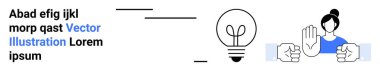 Karar verme, yenilik, çatışma çözümü, yaratıcılık, takım çalışması, problem çözme. Etrafı mesajla çevrili bir ampul ve jest yapan biri duruyor. Yenilik ve karar verme kavramı