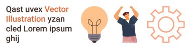 Yaratıcılık, takım çalışması, yenilik, motivasyon, çözümler, verimlilik. Ampul, kollarını kaldıran kişi. İşbirlikçi bir çalışma ortamında yaratıcılık ve yenilik