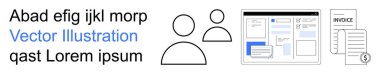 İş iletişimi, fatura, belge yönetimi, takım çalışması, finansal operasyonlar, profesyonel araçlar. Kullanıcı simgeleri, fatura grafikleri ve yerleşim bileşenleriyle minimalist tasarım. Fatura.