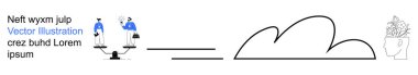 İş büyümesi, akıl sağlığı, bulut depolama, iş hayatı dengesi, takım çalışması, yenilik. Bir bulut ve bitkilerle bir kafa gibi soyut elementlerle dengelenen stilize figürler. İş-yaşam dengesi