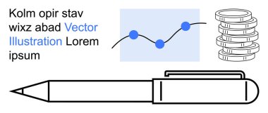 Finansal planlama, veri analizi, iş büyümesi, pazarlama stratejisi, yatırım araçları, grafik tasarımı. Kalem, bozuk para ve büyüme tablosu. Mali planlama ve veri analizi kavramı
