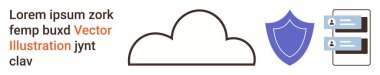 Veri gizliliği, siber güvenlik, bulut bilgisayarı, hesap koruması, güvenli giriş, dijital kimlik doğrulama. Görsel elementler arasında bir bulut, kalkan ve giriş ekranları vardır. Veri gizliliği ve siber güvenlik