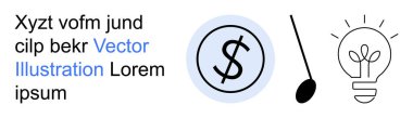 Finans, yaratıcılık, yenilik, iş çözümleri, girişimcilik, fikirler. Çemberde dolar işareti, ampul ve düz çizgi. Finans ve yaratıcılık kavramları