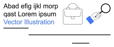 İş analizi, iş arama, kariyer fırsatları, araştırma, soruşturma, problem çözme. Çanta ikonunun yanında el ele tutuşan büyüteç. İş analizi ve iş arama kavramı