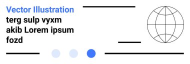Küre simgesi, yatay çizgiler, ince mavi ve siyah metin elementleri, minimum daireler. Şirket tasarımı, eğitim, teknoloji, iletişim, web tasarımı için ideal basit iniş sayfaları