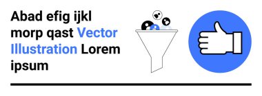 Veri sıralama, içerik onayı, kalite kontrolü, ölçülü olmak, verimlilik, iş akışı görselleştirmesi. Bir huni filtreleme simgesi ve bir işaret. Veri sıralama ve içerik onaylama kavramı