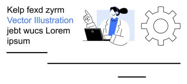 Üretkenlik, takım çalışması, yenilik, dijital çalışma alanı, operasyonlar, strateji. Bir dizüstü bilgisayarın yanında vites simgesinin yanında çalışan profesyonel bir jest. Üretkenlik ve takım çalışması