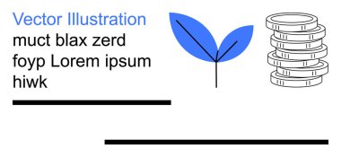 Çevresel sürdürülebilirlik, finansal yatırım, ekonomik büyüme, çevre dostu uygulamalar, doğa koruma, kurumsal sorumluluk. Soyut yaprak ve madeni para yığını çizimi. Çevresel