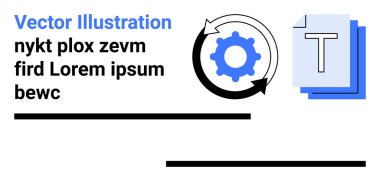İş akışı otomasyonu, veri işleme, yazılım araçları, bulut entegrasyonu, dijital iş akışı, senkronizasyon. Yuvarlak oklu mavi dişli, üzerinde T harfi olan dokümanlar.