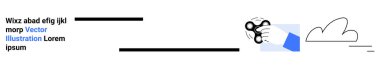 Dijital dönüşüm, bağlantı, bulut hesaplama, veri paylaşımı, teknoloji ilerlemesi, uzak çözümler. Dijital bulut elementleriyle etkileşen soyut el hareketi. Dijital dönüşüm