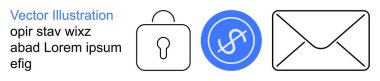 Veri güvenliği, finansal işlemler, güvenli mesajlaşma, dijital kimlik, şifreleme, e-posta iletişimi. Kilit, para ve zarf sembolleri. Veri güvenliği ve mali işlemler kavramı