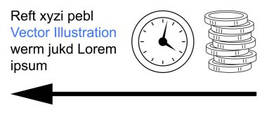 Finansal planlama, karar verme, zaman yönetimi, ilerleme, hedefler, verimlilik. Bir saat ve bir yığın bozuk parayla ileri bakan bir ok. Zaman yönetimi ve finansal planlama kavramı