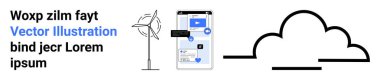 Yenilenebilir enerji, mobil uygulamalar, teknoloji, dijital arayüzler, veri depolama, bulut hesaplama. Tarz sahibi rüzgar türbini, arayüz bulutlu akıllı telefon. Yenilenebilir enerji ve mobil uygulamalar kavramı