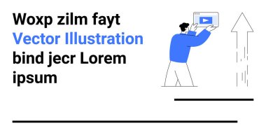 Adam video sekmesi, kalın metin, büyüme oku ile etkileşimde. Medya, pazarlama, eğitim, eğitim, ilham, teknoloji için ideal basit iniş sayfası