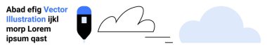 Grafik tasarım, yaratıcılık, eğitim, dijital sanat, minimalizm, modern düzen. Bir kalem simgesi, soyut bulutlar ve metin elemanları temiz bir minimalist tarzda sunulur. Yaratıcılık ve dijital sanat