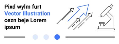 Mikroskop, bilimsel ilerlemeyi, gelişmeyi ve yeniliği simgeleyen oklarla eşleştirildi. Araştırma, keşif, öğrenme, geliştirme, sunum, eğitim için ideal basit iniş sayfası