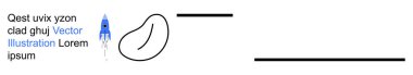 Uzay keşfi, yaratıcılık, soyut tasarım, grafik elementler, bilimsel görselleştirme, fütüristik. Sıvı şekil ve çizgilerin yanında bir roket. Uzay keşfi ve yaratıcılık kavramı