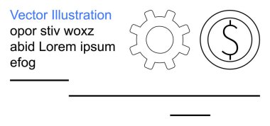 İş stratejisi, finansal planlama, üretkenlik, ekonomi, teknoloji, iş akışı. Vites ve dolar sembolü, yer tutucu metnin yanında. İş stratejisi ve mali planlama kavramı