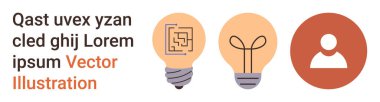 Yenilik, problem çözme, yaratıcı düşünme, kullanıcı fikirleri, beyin fırtınası, üretkenlik. İki ampul labirent ve iplik artı kullanıcı simgesi. Yenilik ve problem çözme görsel olarak