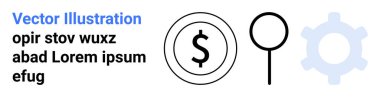 İş stratejisi, finansal analiz, teknoloji, problem çözme, araştırma, görselleştirme. Çemberde dolar işareti, büyüteç soluk vites şeklinde. Mali analiz ve iş stratejisi