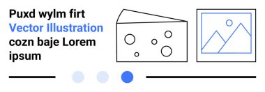 Delikli peynir dilimi, geometrik dağ tasarımlı minimalist resim çerçevesi, kalın tipografi ve metin. Yaratıcı yerleşimler, markalaşma, gıda sanatı, dijital tasarım, modern bilgi grafikleri için ideal