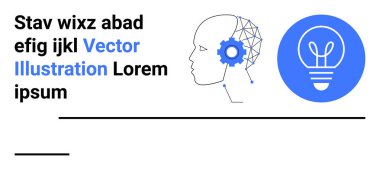 Yapay zeka, yenilik, veri işleme, yaratıcılık, makine öğrenme ve problem çözme. İnsan kafası bir ampul ikonu yanında dijital ağ ve dişlilerle bağlandı. Yapay zeka ve yenilik