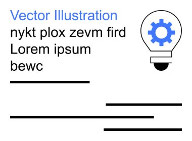 Yenilik, takım çalışması, problem çözme, yaratıcılık, mekanik, eğitim. Vites sembolü ve yer tutucu metni olan bir ampul. Yaratıcı çözümler ve fikirler için yenilik ve takım çalışması kavramı