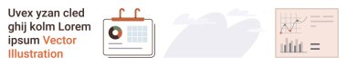 Business operations, data analysis, productivity, time management, strategic planning, financial reporting. Calendar with pie chart and a graph. Business operations and data analysis concept