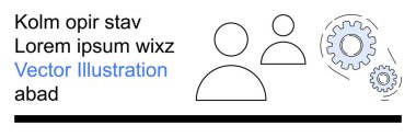 Takım çalışması, işbirliği, iş akışı, yönetim, organizasyon, süreç. İki insan simgesi, vites bağlantıları ve süreçlerinin basit bir taslağı. Takım çalışması ve işbirliği kavramı