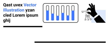 El ele tutuşmak kimyayı vurgulayan bir test tüpünün yanında erişimi ya da kontrolü sembolize eder. Araştırma, yenilik, analitik, laboratuvar, bilim eğitimi, güvenlik, basit iniş sayfası için ideal