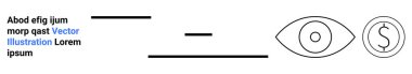 Soyut sanat, finansal kavramlar, görsel pazarlama, tasarım unsurları, markalaşma, sembolizm. Siyah çizgiler, bir göz sembolü ve beyaz arka planda bir dolar işareti. Finansal kavramlar ve görsel pazarlama