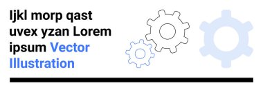 Teknoloji, mühendislik, makine, otomasyon, işlem optimizasyonu, takım çalışması. Ironem ipsum metni eşliğinde ana hatları belirlenmiş vitesler. Teknoloji ve mühendislik konsept dişli sembolleri