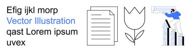 İş stratejisi, belge organizasyonu, yaratıcı tasarım, büyüme analizi, dijital arama, geliştirme. Çiçekli asgari çizgi sanatı, kağıt simgesi ve büyümeyi analiz eden kişi. İş stratejisi