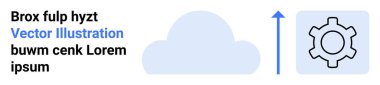 Yukarı doğru ok yanında veri transferini, bulut hesaplamasını veya işleme otomasyonunu temsil eden bir vites sembolünü gösteren bir bulut simgesi. Bulut hizmetleri için ideal, teknoloji, yenilik, girişimler, ya da basit
