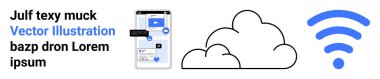 Bulut depolama, kablosuz iletişim, mobil uygulamalar, internet teknolojisi, dijital erişilebilirlik, akıllı cihazlar. Akıllı telefon uygulama arayüzü, bulut ve kablosuz ikonu gösteriyor. Bulut depolama ve taşınabilir