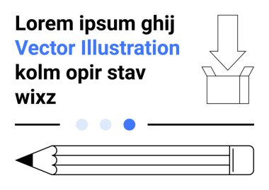 Kalem, aşağıya doğru ok, metin blokları, yatay çizgiler ve mavi noktalı kutu simgesini aç. Basit iniş sayfaları için ofis araçları, yaratıcılık, eğitim, tasarım talimatları için ideal